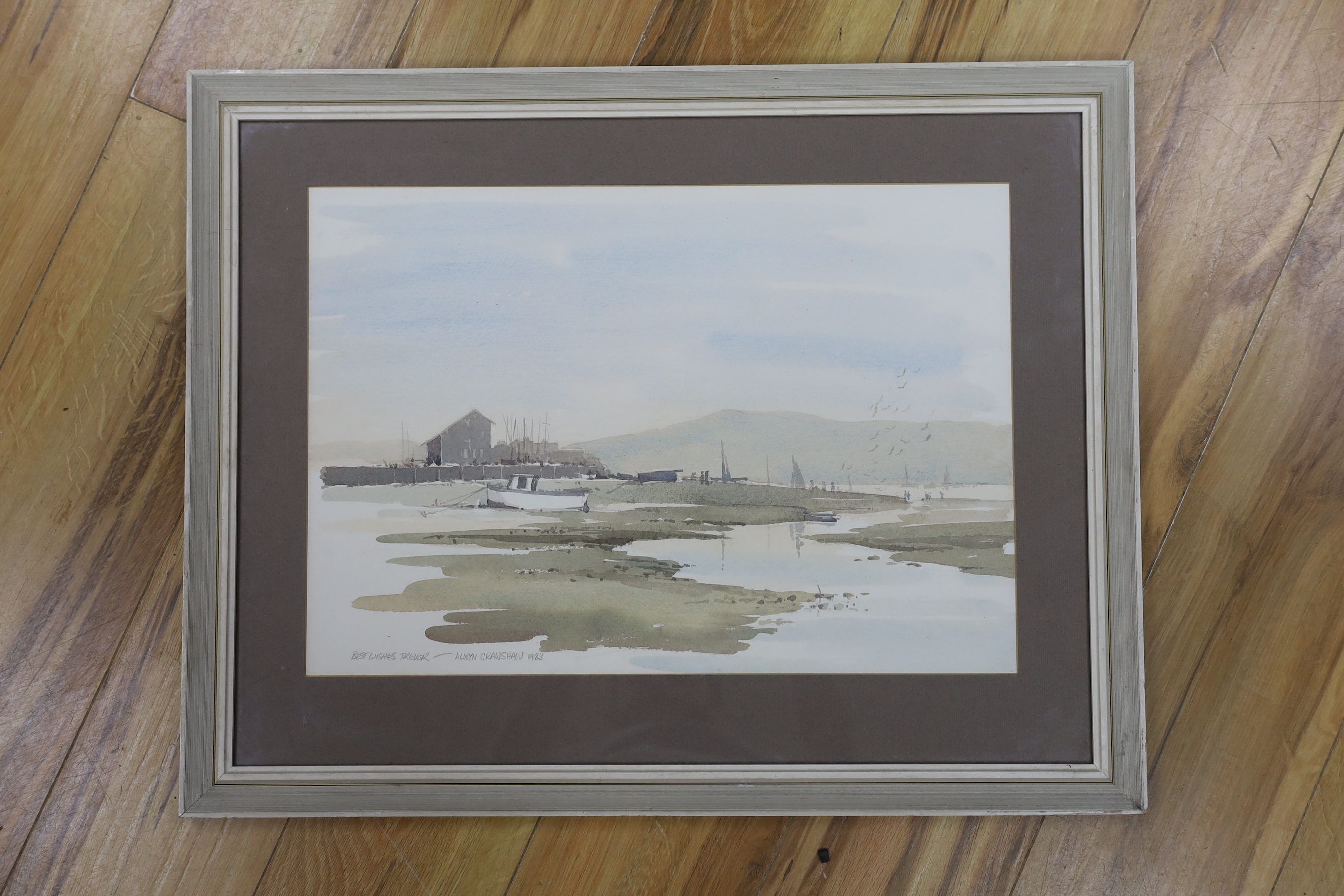 Alwyn Crawshaw (b.1934), watercolour, Estuary at low tide, signed and dated 1983, 34 x 49cm